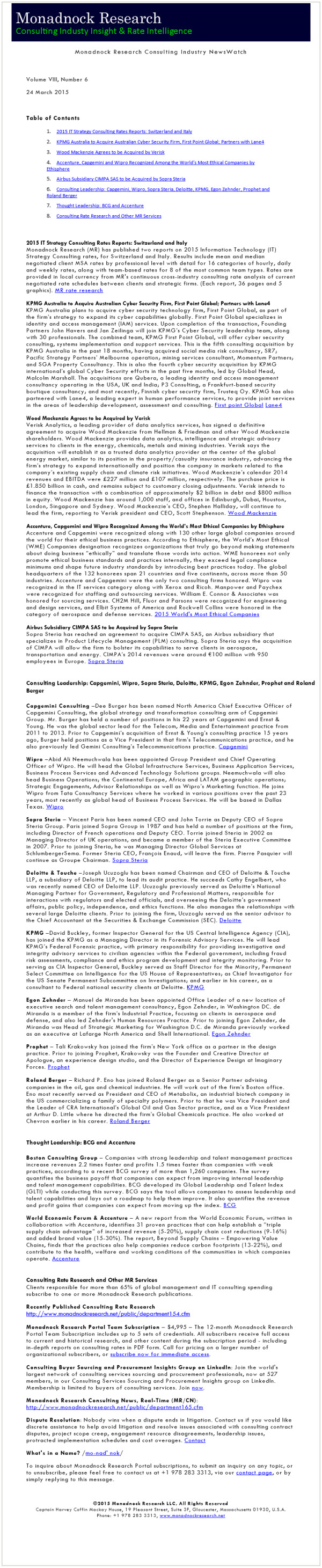 Consulting Industry NewsWatch&##x3a; Vol. VIII, No. 6